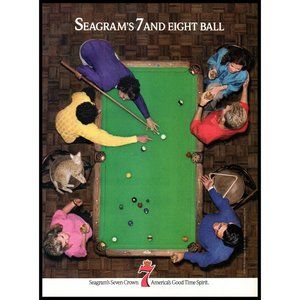 1987 Seagram's 7 Seven Crown Whiskey Vintage Print Ad Pool Table 8 Eight Ball